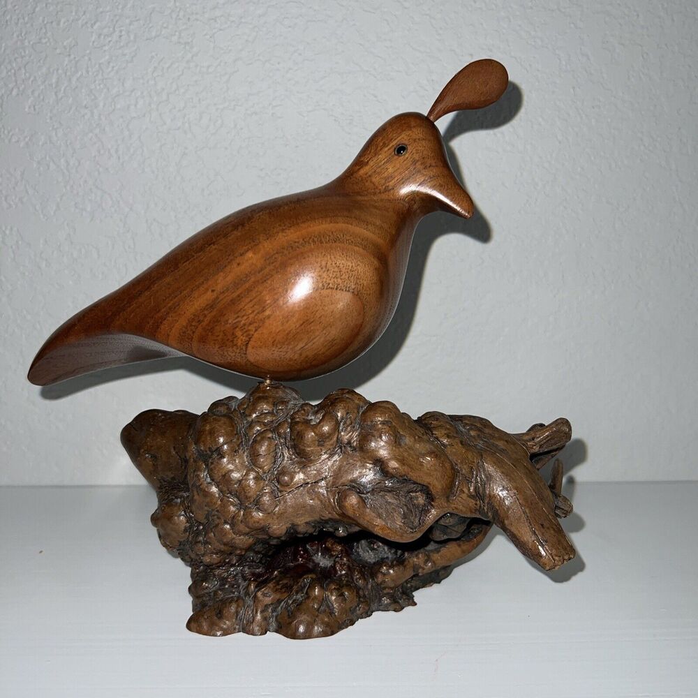 Vintage Hand Carved Wood Bird Bruce stamp 76 Walnut On mangonita 16 8” X 8”